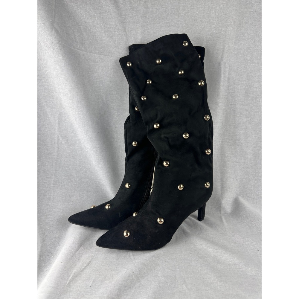 A New Day Womens Black‎ Faux Suede Studded Kitten Heel Boots Size 8 Pointed Toe